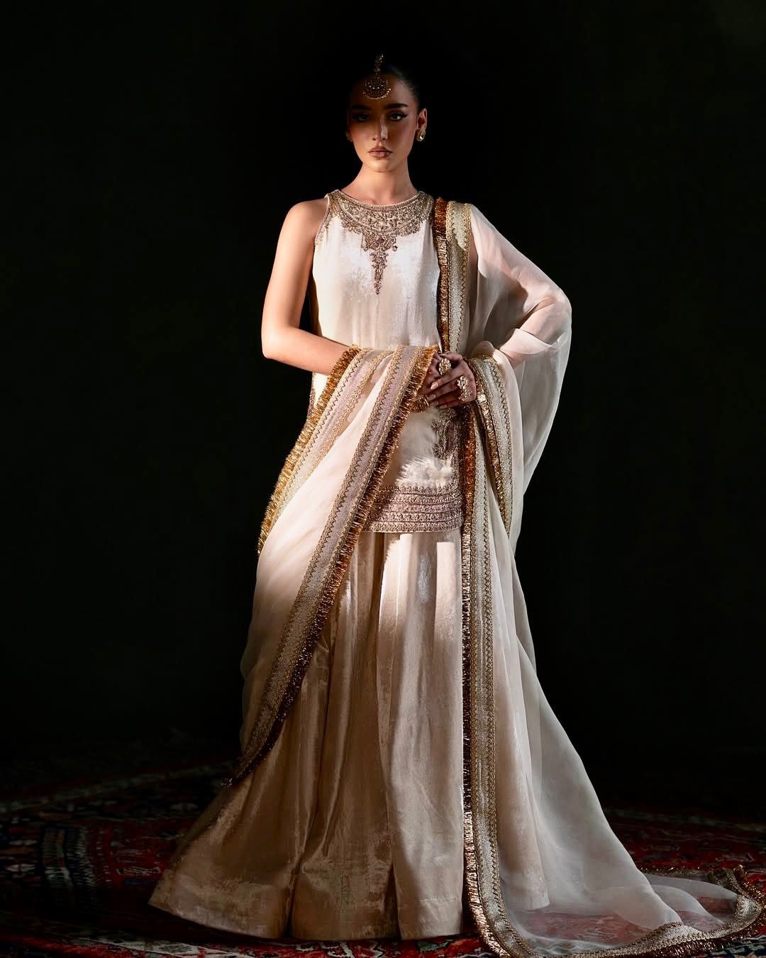 EMBROIDERY CHINE  SEQUENCE WORK  WITH FANCY TOP PALAZZO DUPATTA SET