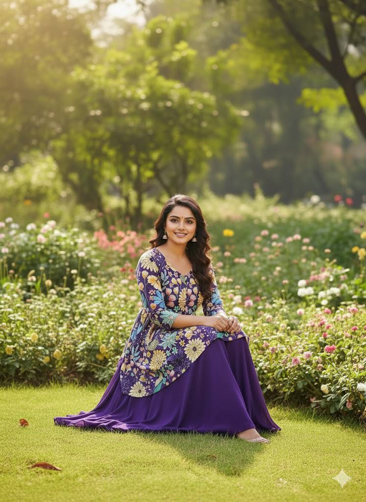 Purple Blossom Peplum Palazzo Set