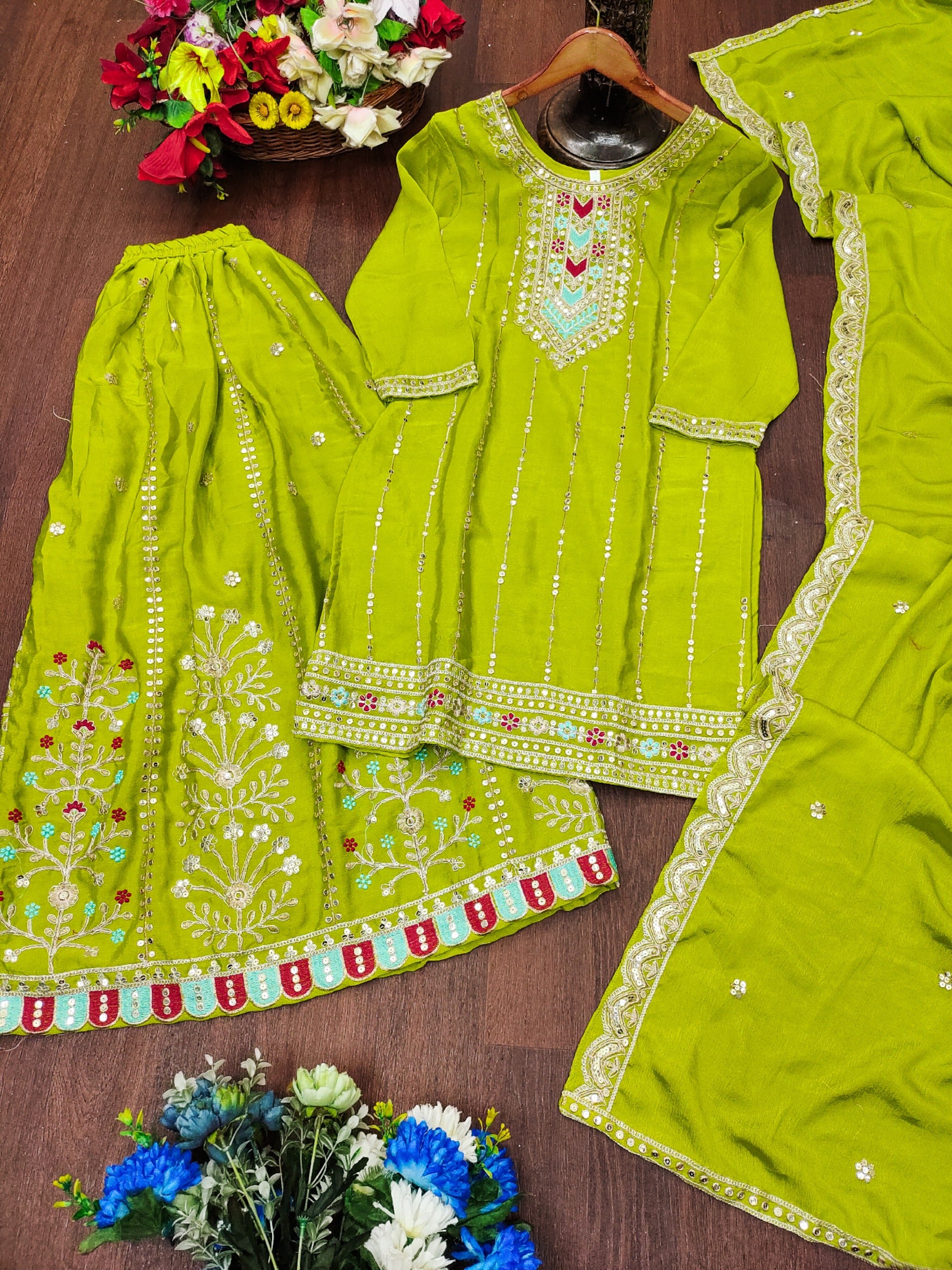 New Designer Embroidered Chinon suit With  Coding Sequence