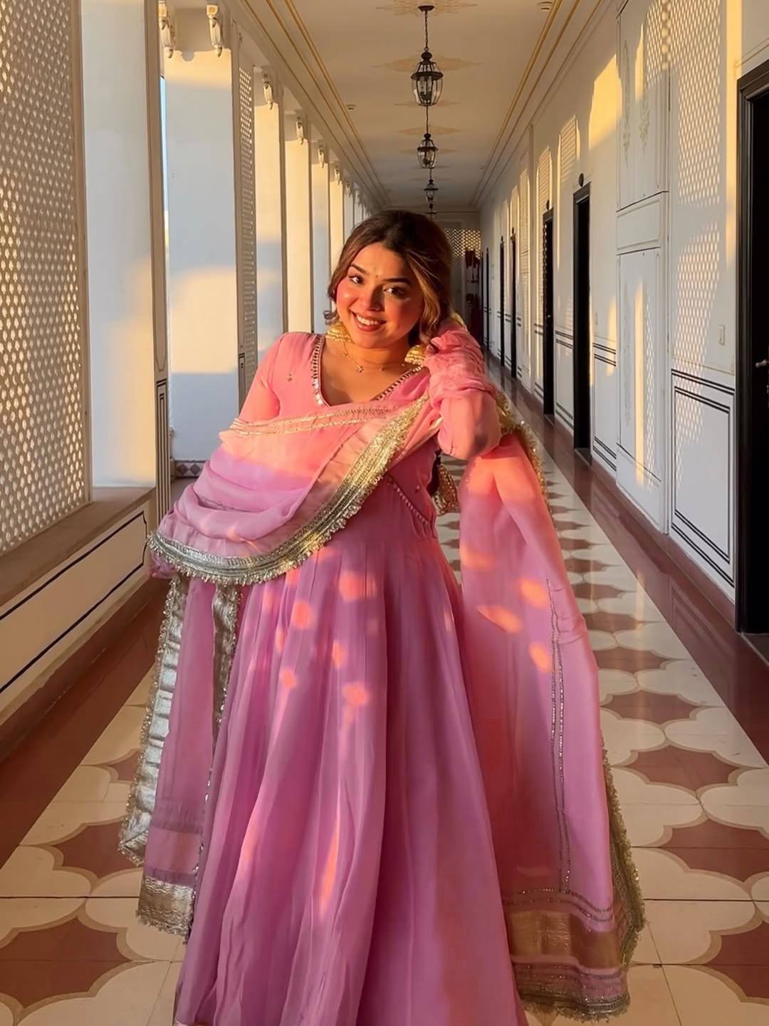 New Designer Pink Anarkali Suit – Elegant & Royal Look