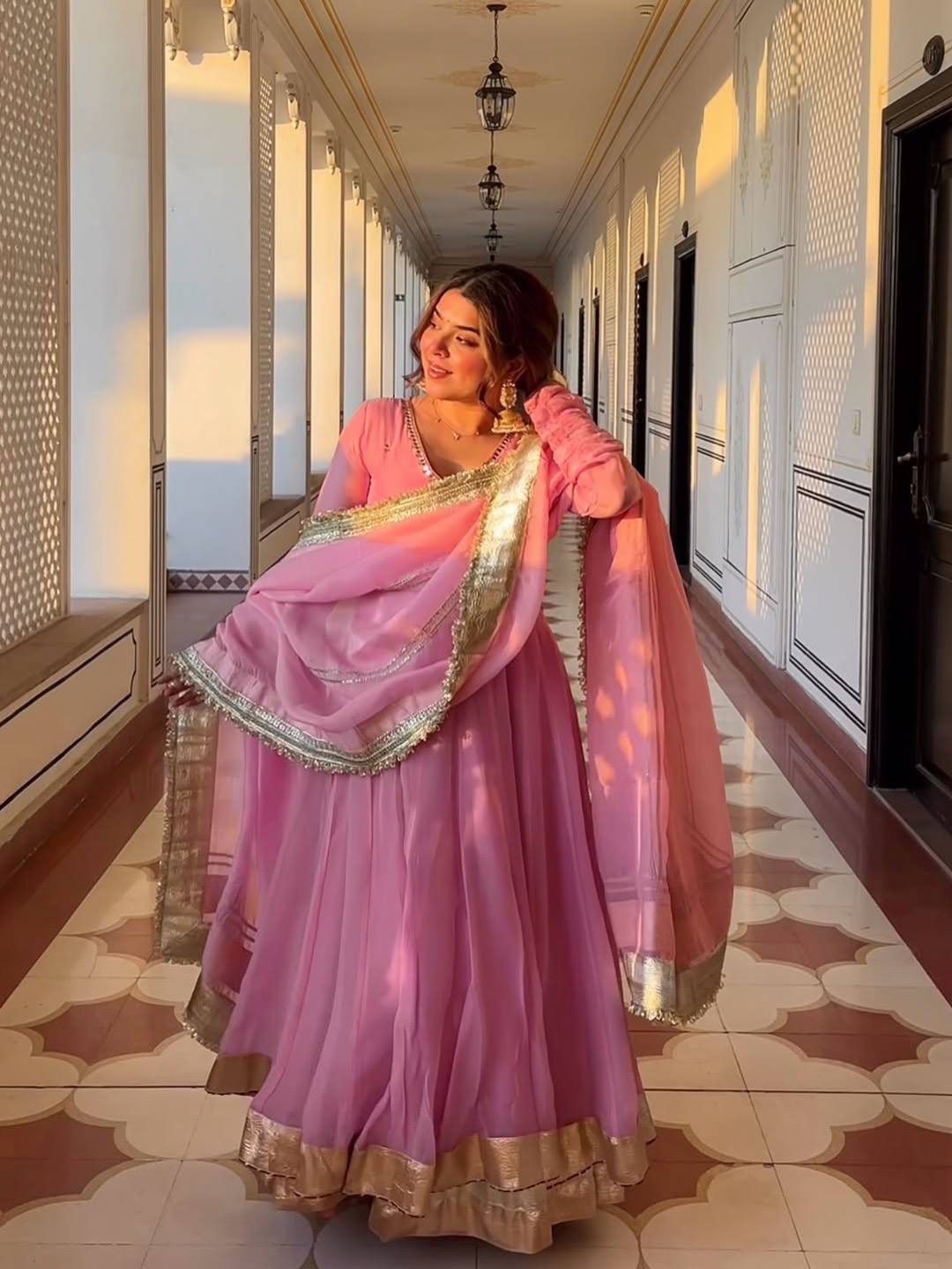 New Designer Pink Anarkali Suit – Elegant & Royal Look