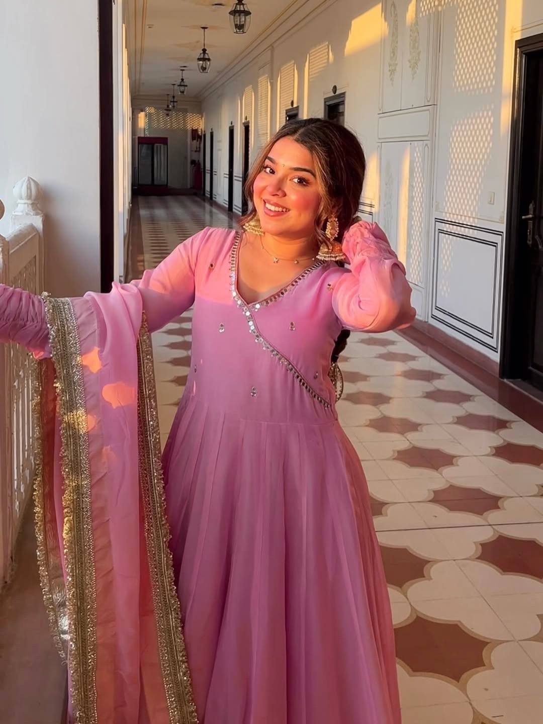 New Designer Pink Anarkali Suit – Elegant & Royal Look