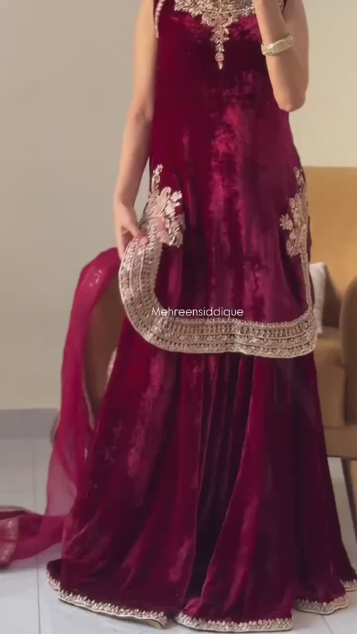 EMBROIDERY CHINE  SEQUENCE WORK  WITH FANCY TOP PALAZZO DUPATTA SET