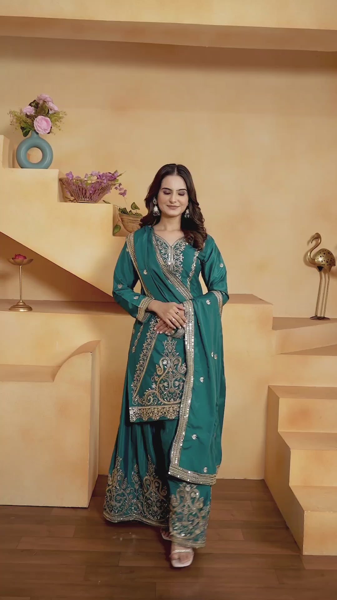 New Designer Embroidered Natural Crep Sharara Suit With Sequence Embroidered Work