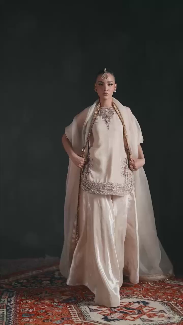 EMBROIDERY CHINE  SEQUENCE WORK  WITH FANCY TOP PALAZZO DUPATTA SET